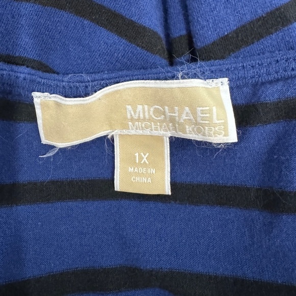 Michael Kors Stripe 3/4 Sleeve Cinched Sides Women’s Top (1X) - Picture 7 of 8